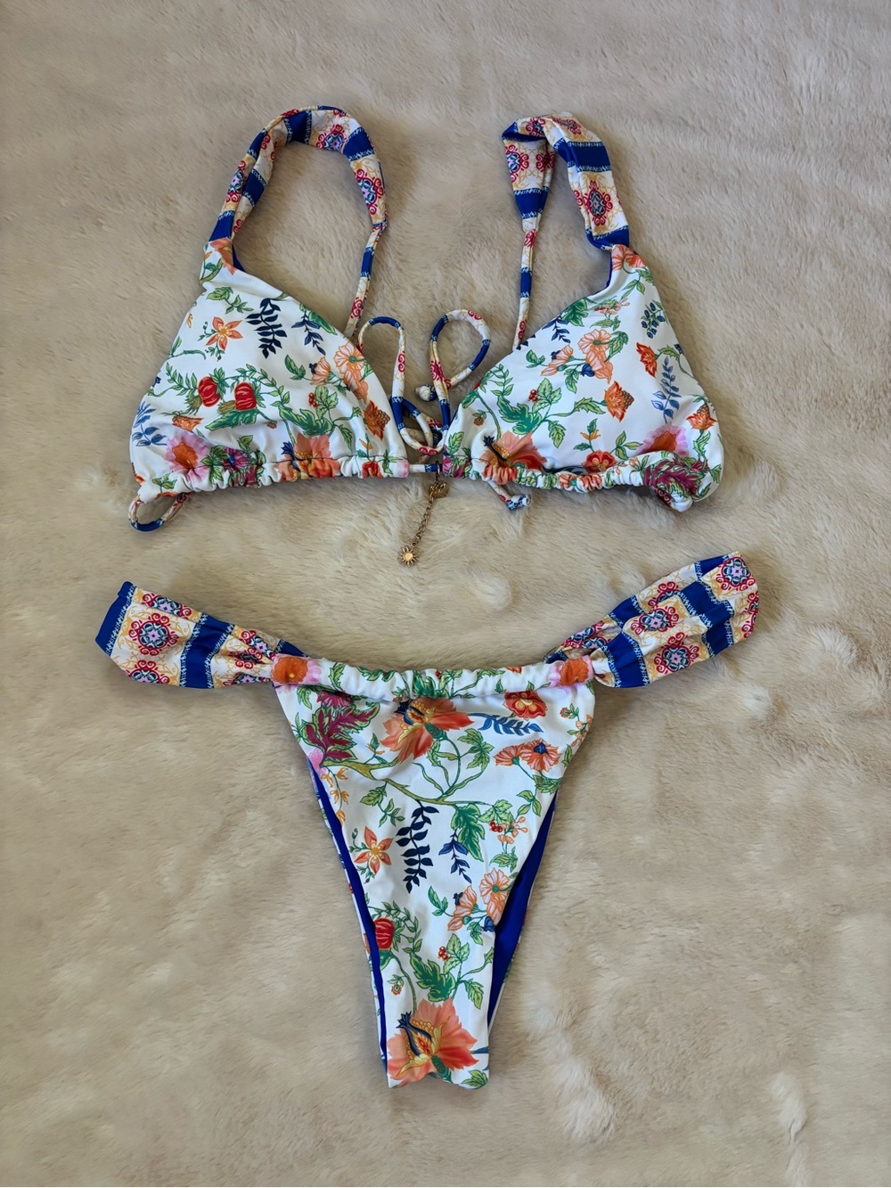 Floral Bikini with Gold Charm